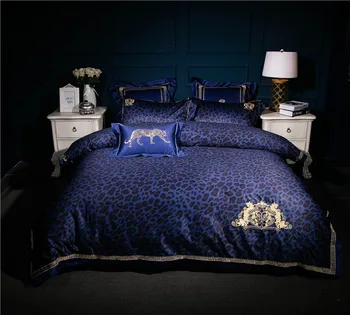 A moda estilo Leopardo de Luxo bordado 4/7pcs conjuntos de cama 100S algodão rei rainha meninas de capa de edredão folha plana definida