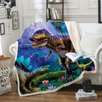 Dinossauro do Jurássico Personagem Engraçado Cobertor de Impressão 3D Sherpa um Cobertor na Cama Têxteis para o Lar Sonho de Estilo de 05