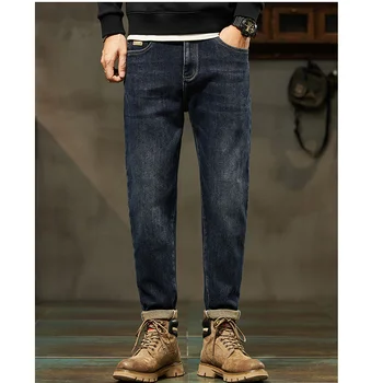 Homens Roupas 2022 Outono e Inverno Nova Reta Solta Cilindro High-end Jeans Vintage Força Elástica Azulada Harun Calças das Mulheres