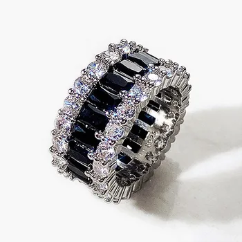 Lindo Moda Casamento Bandas de Anéis para as Mulheres de Cor Preta CZ de Cristal de Alta Qualidade de Cor de Prata, Anéis de Instrução Jóias por Atacado