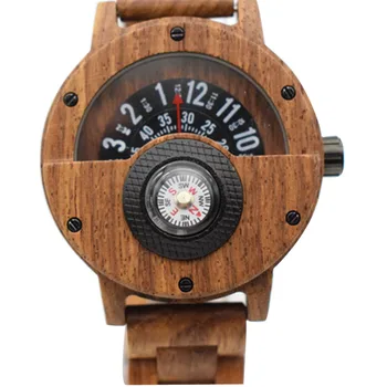 Moda Bússola de Madeira custmer relógio de pulso para homens ou mulheres, Multifunções relógio para melhores presentes de aniversário com alça de madeira