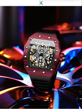 Moda Relógio masculino BINBOND Oco Mecânica Automática Completa de Relógios de Luxo Homens de Silicone Fita Impermeável relógio de Pulso Relógio