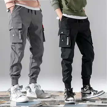 Multi-bolso Elástico na Cintura Design Calças de Harém de Homens Streetwear Punk, Hip Hop Calças Casuais Corredores do sexo Masculino Dança Calças
