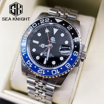 Sea knight GMT Relógios de Aço Jubileu dos Homens da Correia do Relógio Mecânico Automático Vidro de Safira 100M Impermeável Luminoso do Relógio