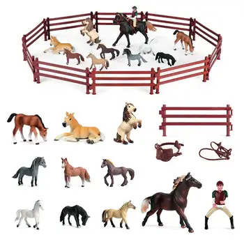 Simulação de Cavalo e Cavaleiro Figura Modelo com Cerca de Simulação de Fazenda Figuras de Animais Conjunto Emulational Aprendizagem de Brinquedo