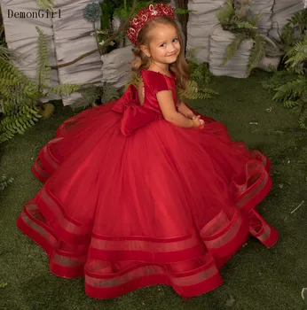 Vermelho Inchado Vestido da Menina de Flor da Criança de Aniversário Roupas de Menina Princesa Vestido Festa de Casamento de 0-12 Anos de Vestidos